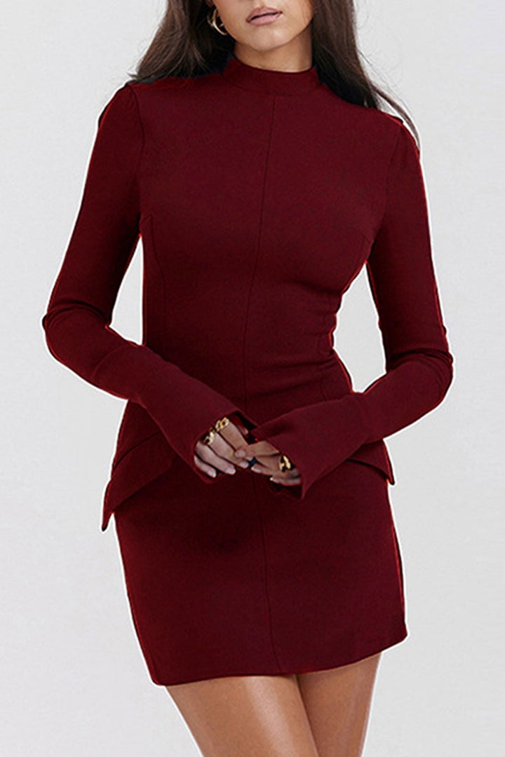 Mock Neck Long Sleeve Mini Dress | Trendsi