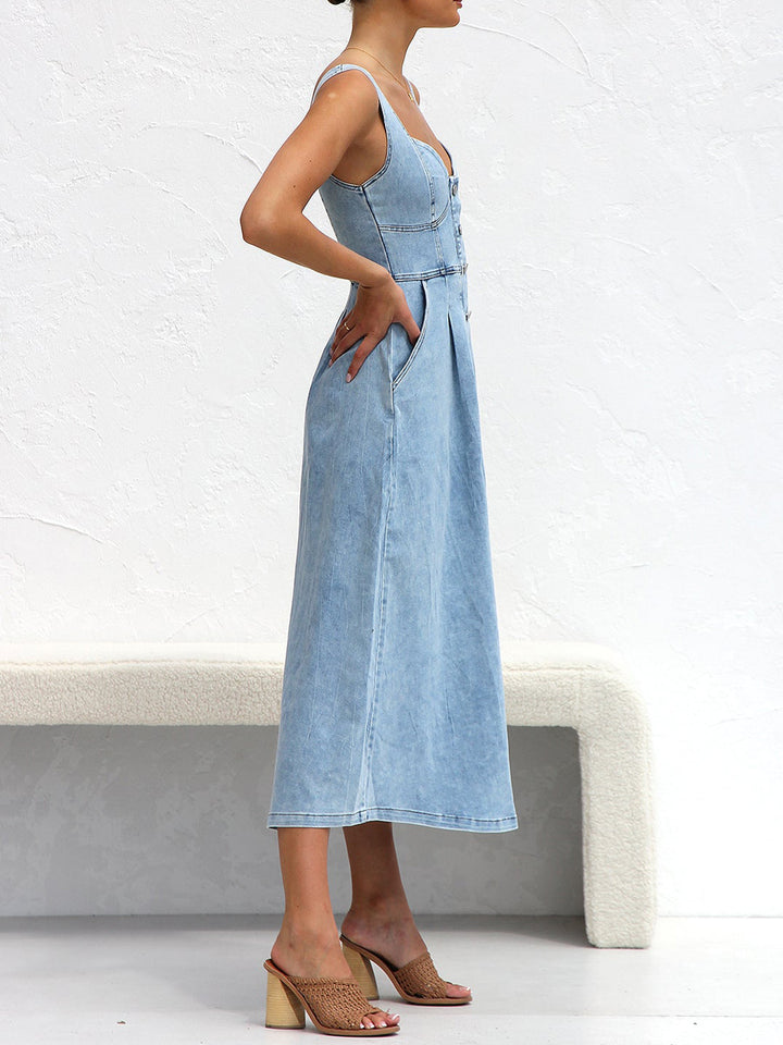 Sweetheart Neck Wide Strap Denim Dress | Trendsi