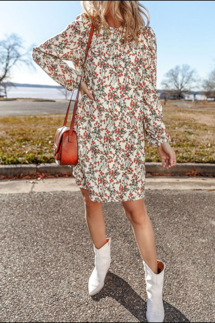 Floral Round Neck Long Sleeve Dress | Trendsi