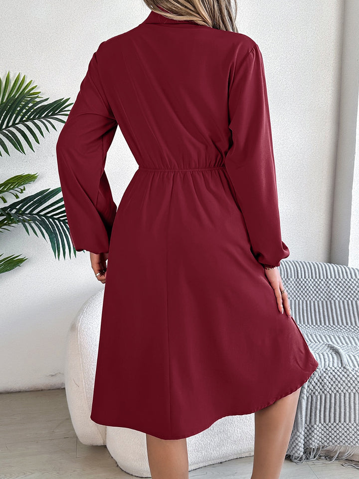 Collared Neck Long Sleeve Dress with Pockets | Trendsi