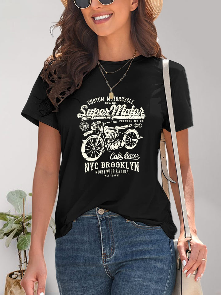 Motorcycle Graphic Round Neck T-Shirt | Trendsi