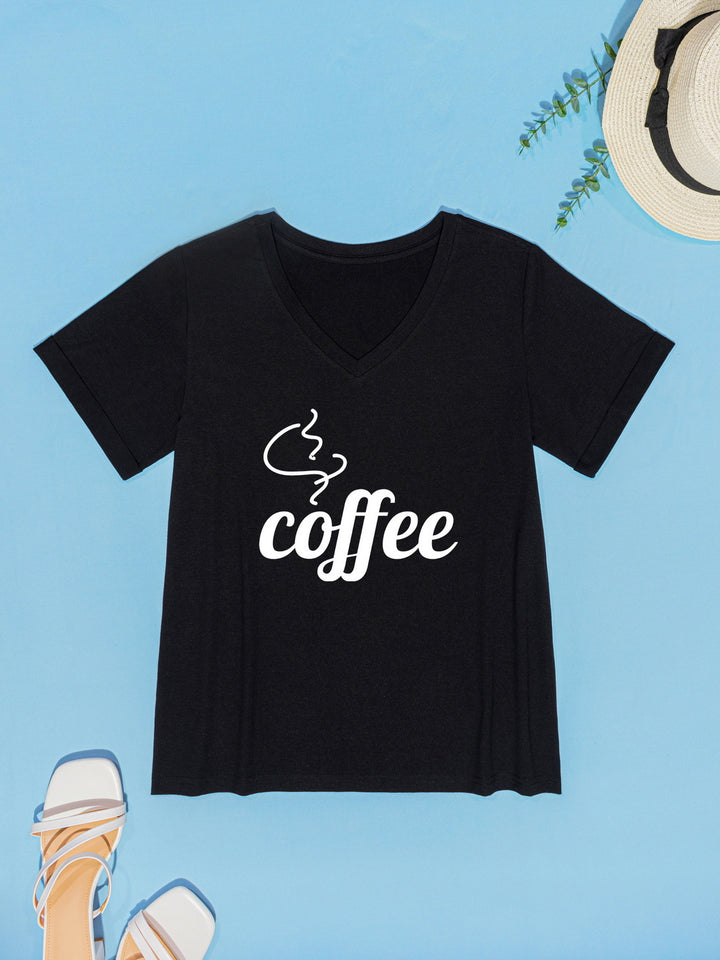 COFFEE V-Neck Short Sleeve T-Shirt | Trendsi