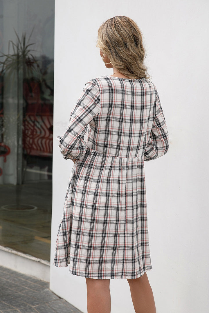 Plaid Round Neck Mini Dress | Trendsi