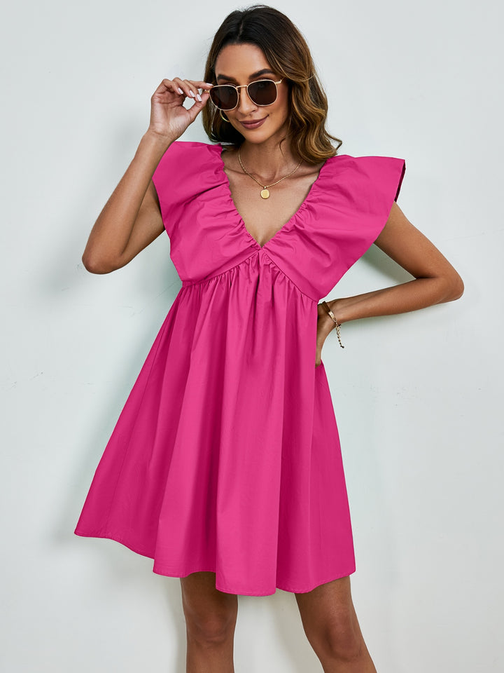 V-Neck Cap Sleeve Mini Dress | Trendsi