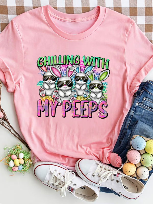 CHILLING WITH MY PEEPS Round Neck T-Shirt | Trendsi
