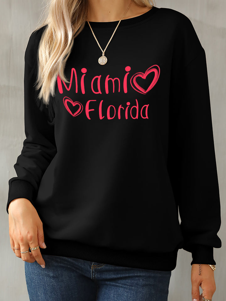 MIAMI FLORIDA Round Neck Dropped Shoulder Sweatshirt | Trendsi