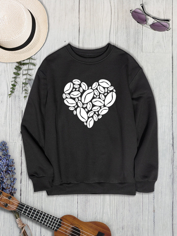 Heart Round Neck Dropped Shoulder Sweatshirt | Trendsi