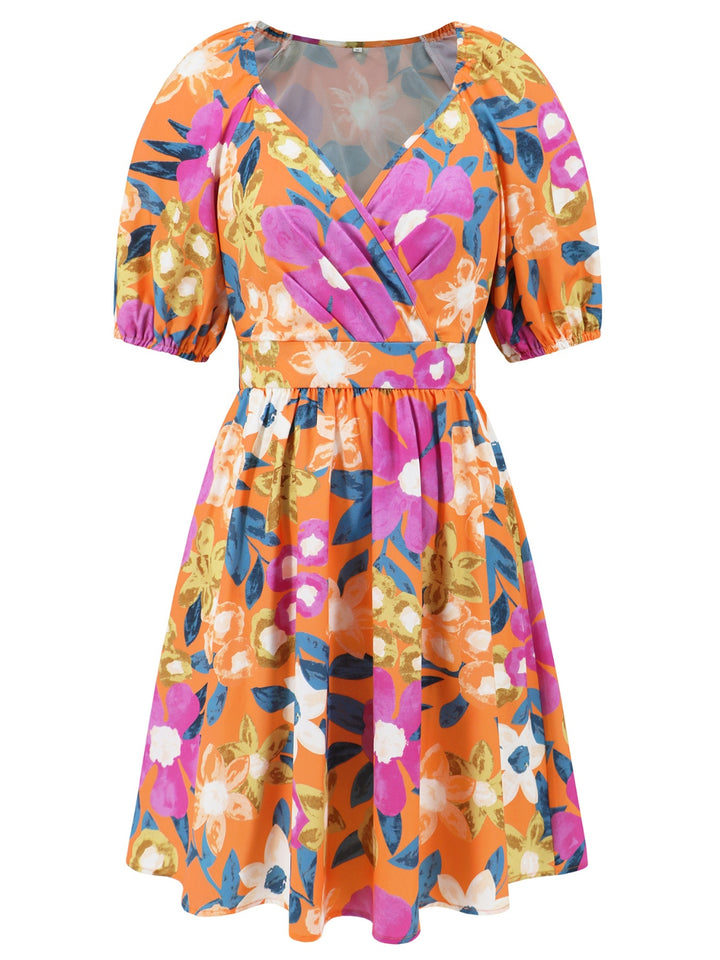 Printed Surplice Short Sleeve Dress | Trendsi