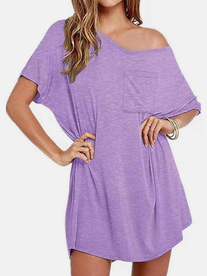 Pocketed V-Neck Short Sleeve Tee Dress | Trendsi