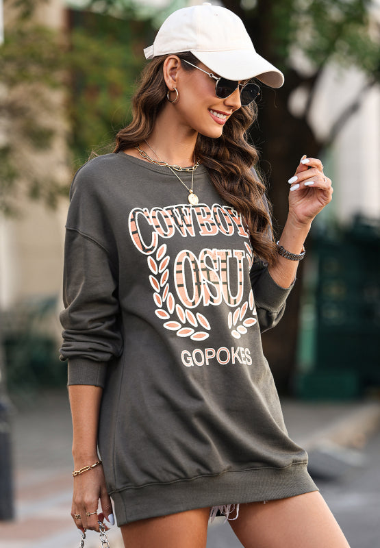 Letter Graphic Round Neck Long Sleeve Sweatshirt | Trendsi