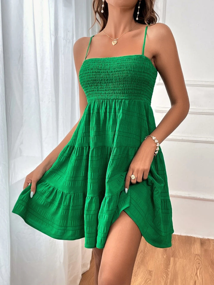 Smocked Tiered Sleeveless Mini Dress | Trendsi