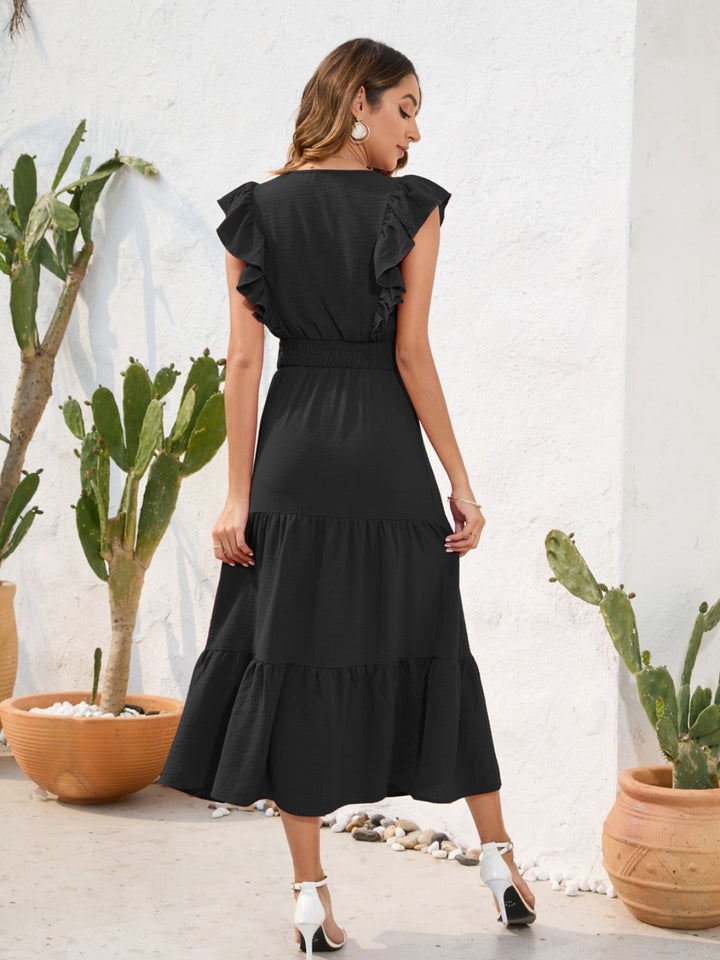 Tiered Ruffled V-Neck Cap Sleeve Dress | Trendsi