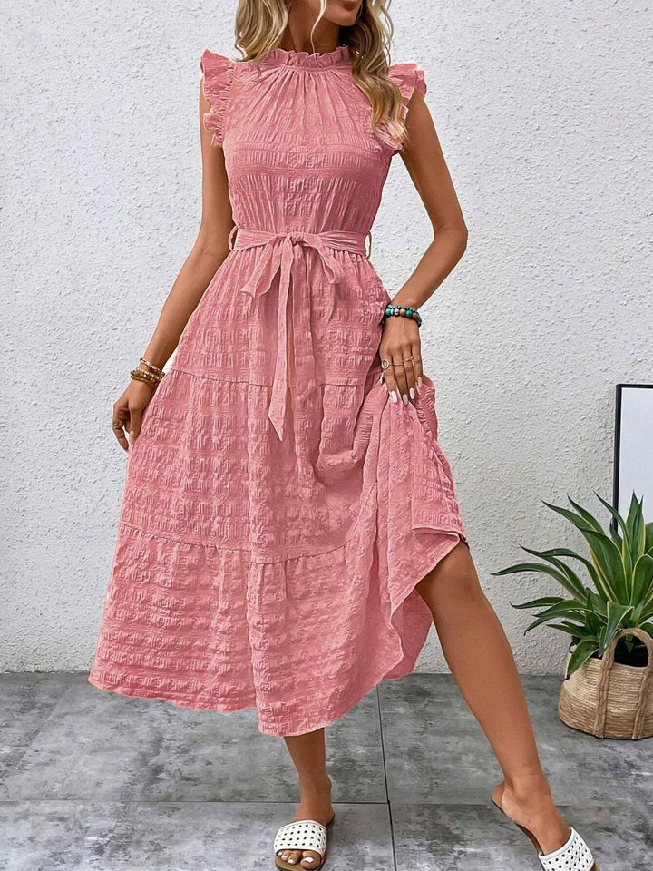 Tied Ruffled Cap Sleeve Midi Dress | Trendsi