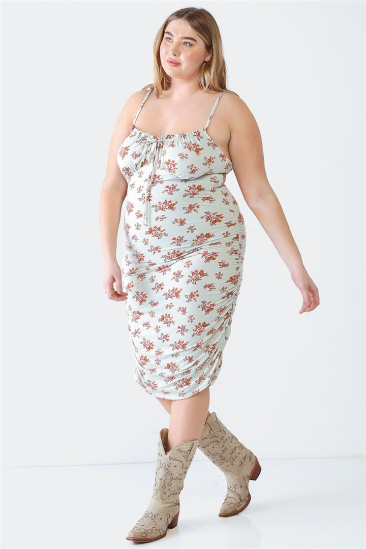 Blue Leopard Plus Size Ruched Floral Square Neck Cami Dress | Trendsi