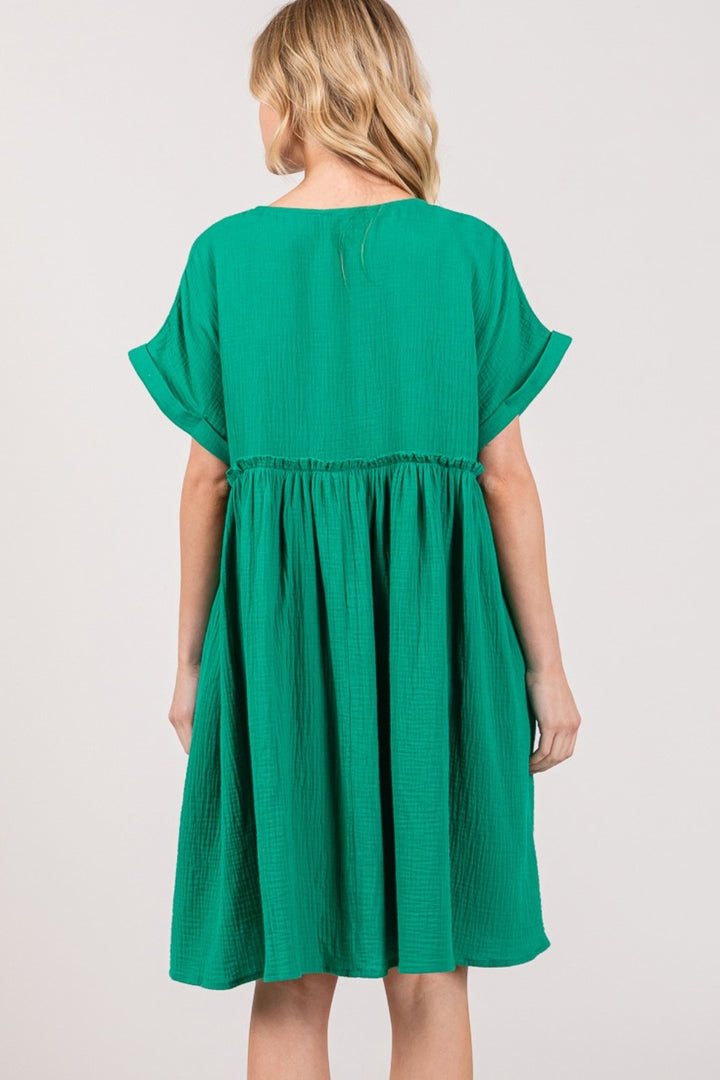 SAGE + FIG Full Size Button Up Short Sleeve Dress | Trendsi