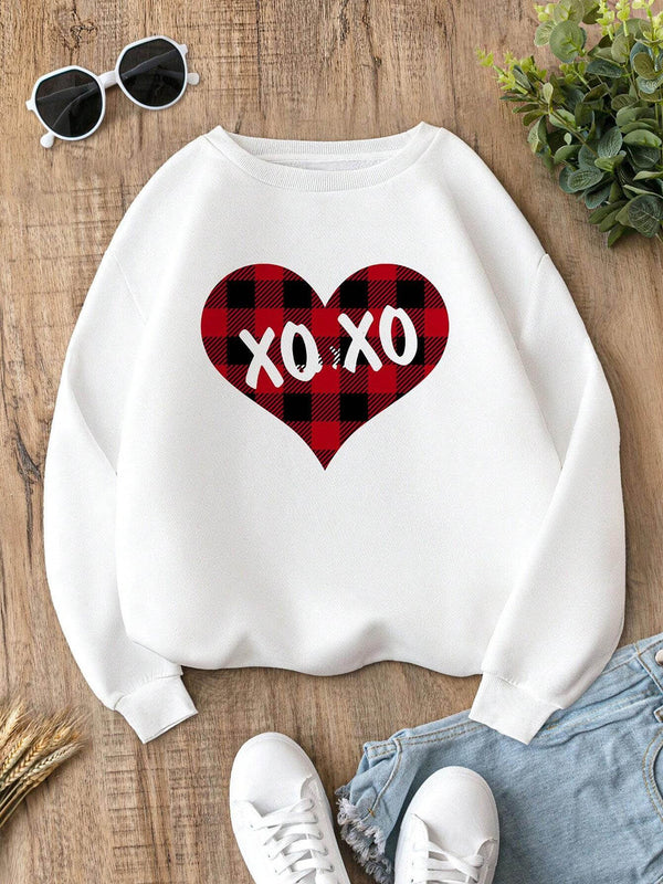 XOXO Heart Round Neck Sweatshirt | Trendsi