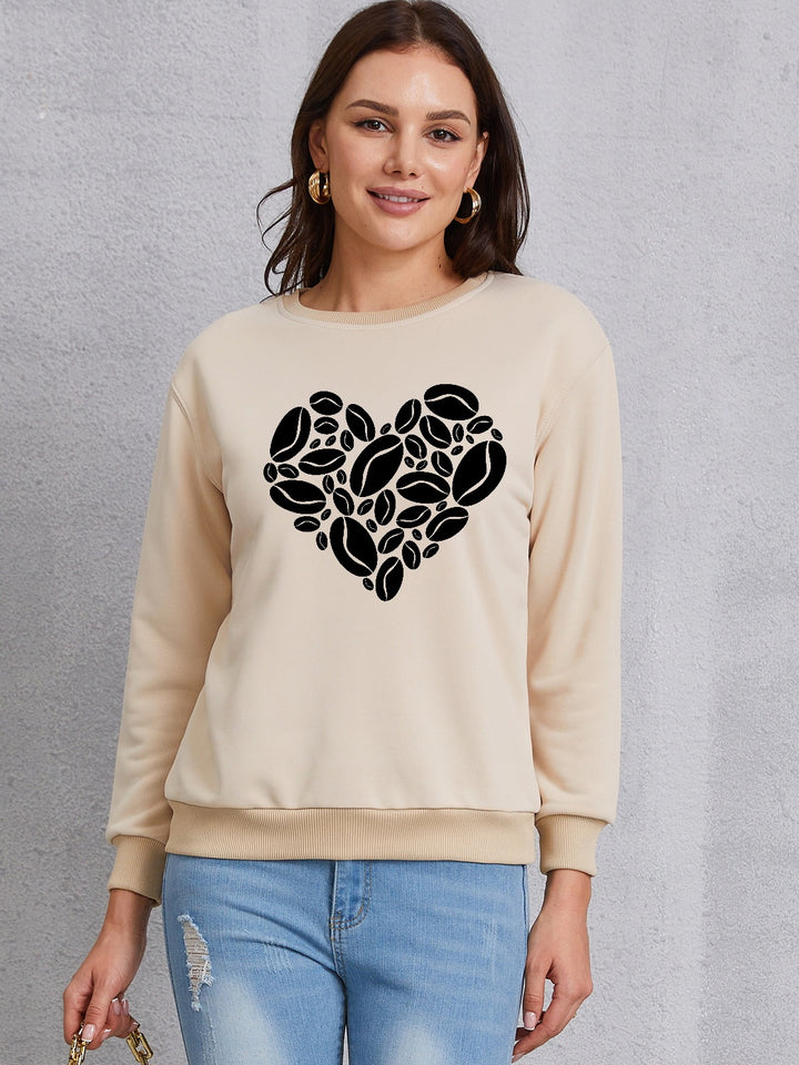 Heart Round Neck Dropped Shoulder Sweatshirt | Trendsi