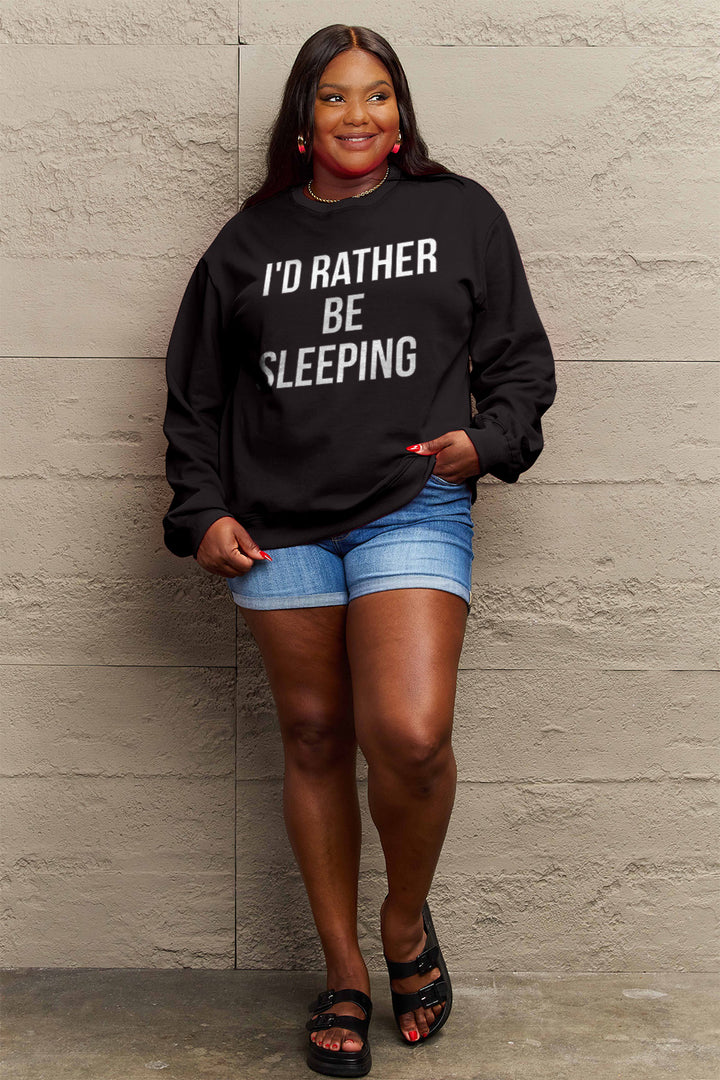 Simply Love Full Size I'D RATHER BE SLEEPING Round Neck Sweatshirt | Trendsi