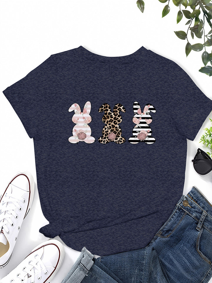 Rabbit Graphic Round Neck Short Sleeve T-Shirt | Trendsi