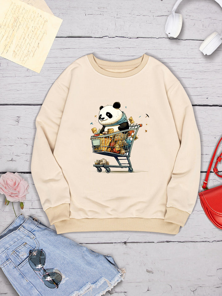 Panda Round Neck Dropped Shoulder Sweatshirt | Trendsi