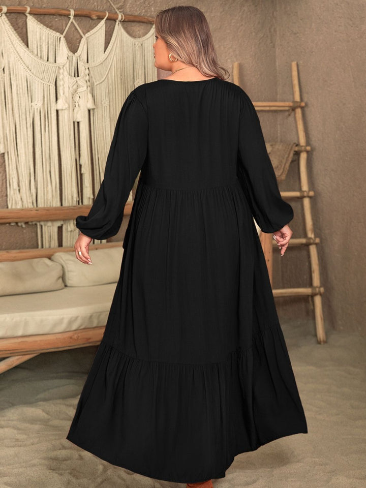 Plus Size Ruffled V-Neck Long Sleeve Dress | Trendsi