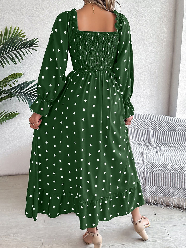 Polka Dot Flounce Sleeve Midi Dress | Trendsi