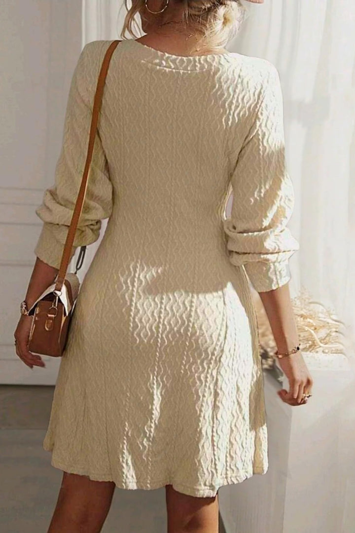 Texture V-Neck Long Sleeve Dress | Trendsi