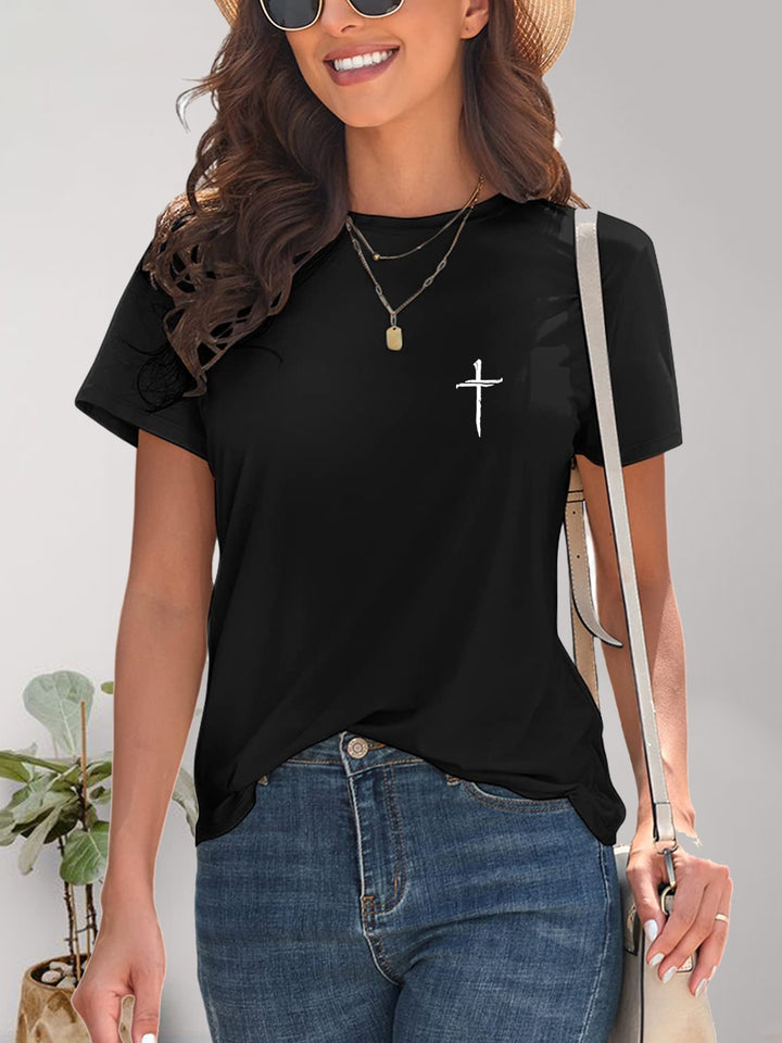 Cross Graphic Round Neck T-Shirt | Trendsi