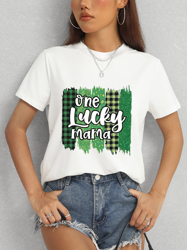 ONE LUCKY MAMA Round Neck T-Shirt | Trendsi