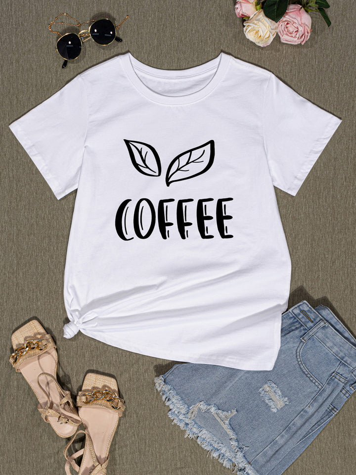 COFFEE Round Neck Short Sleeve T-Shirt | Trendsi