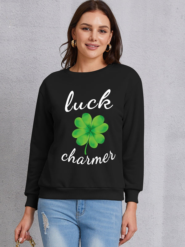 LUCK CHARMER Round Neck Sweatshirt | Trendsi
