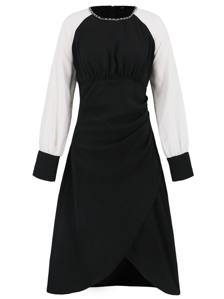 Ruched Contrast Long Sleeve Midi Dress | Trendsi