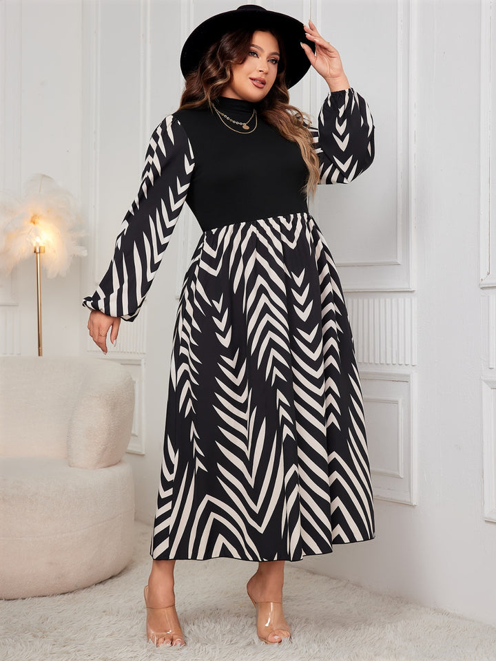 Honey Plus Size Printed Mock Neck Long Sleeve Midi Dress | Trendsi