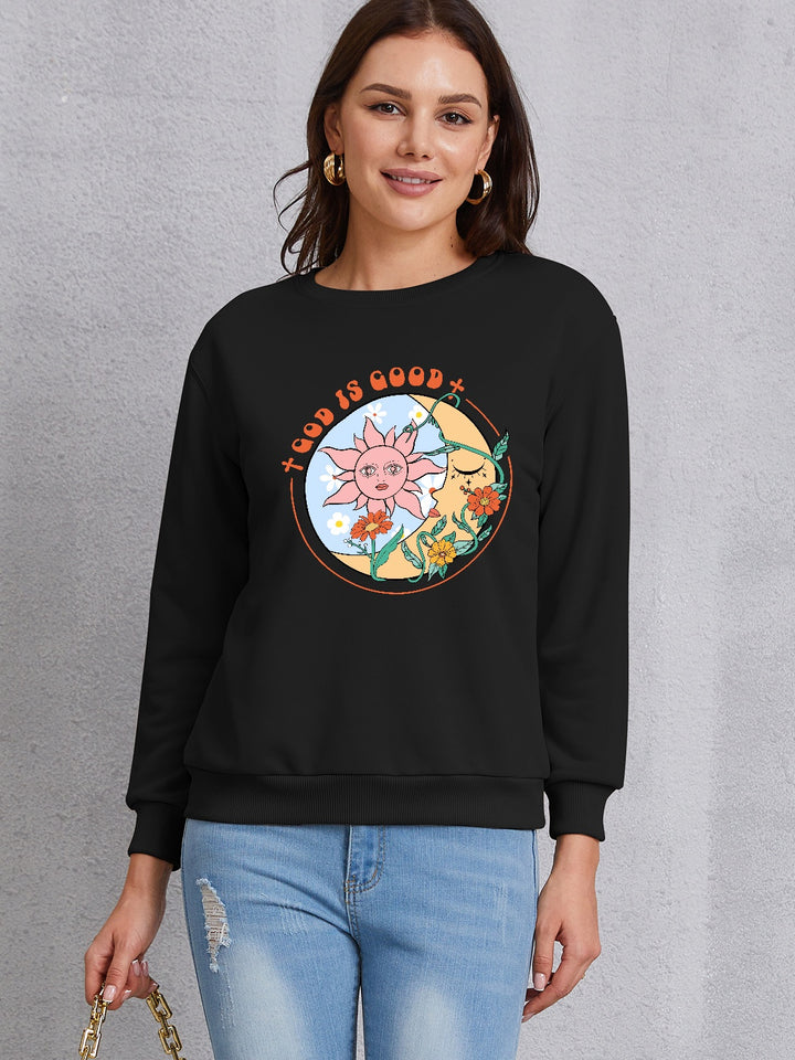 Graphic Round Neck Dropped Shoulder Sweatshirt | Trendsi