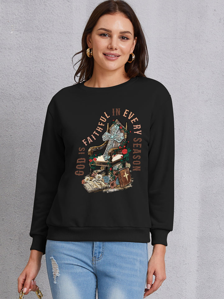 Graphic Round Neck Dropped Shoulder Sweatshirt | Trendsi