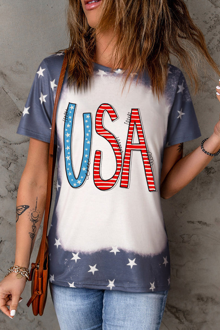 USA Round Neck Short Sleeve T-Shirt | Trendsi