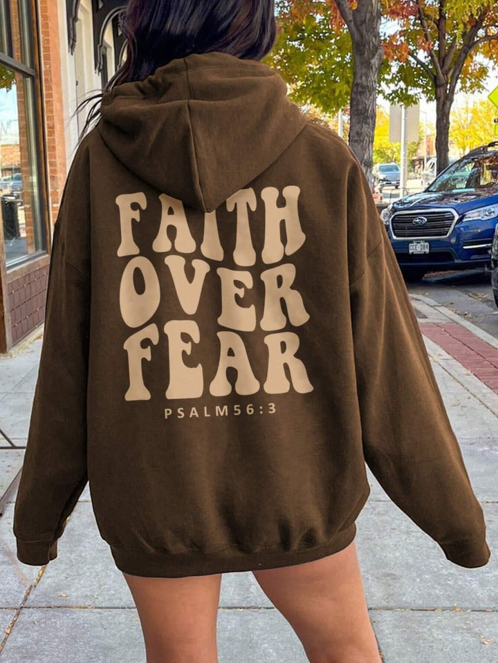 FAITH OVER FEAR Dropped Shoulder Hoodie | Trendsi