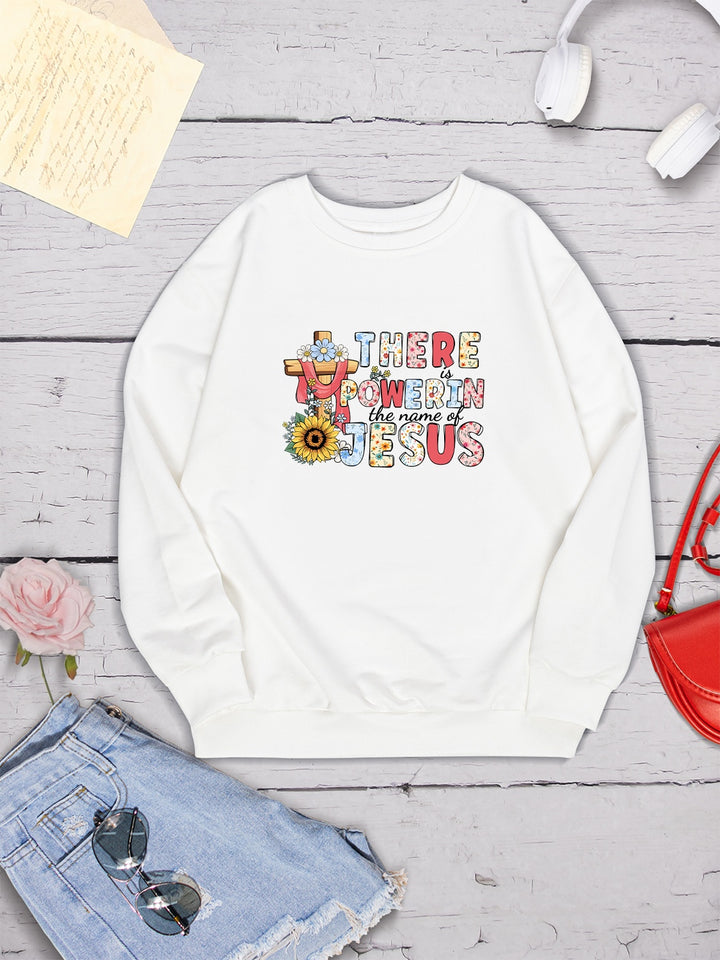 THERE IS POWER IN THE NAME OF JESUS Round Neck Sweatshirt | Trendsi