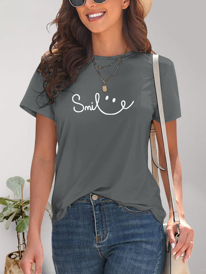 SMILE Round Neck Short Sleeve T-Shirt | Trendsi