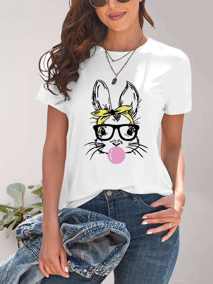 Rabbit Graphic Round Neck Short Sleeve T-Shirt | Trendsi