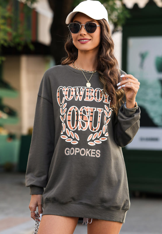 Letter Graphic Round Neck Long Sleeve Sweatshirt | Trendsi