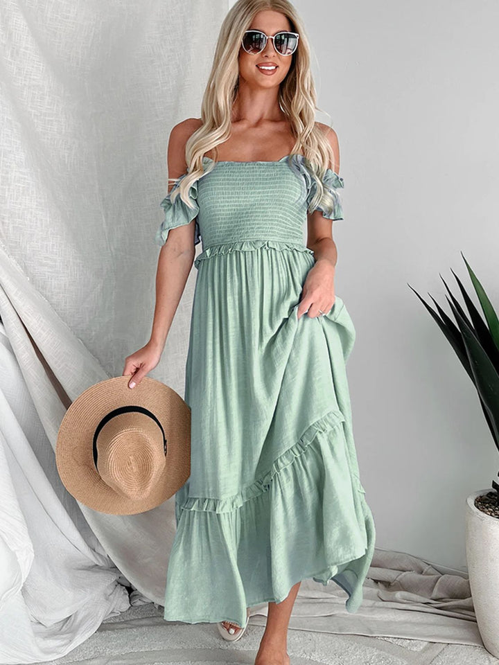 Frill Smocked Off-Shoulder Ruffle Sleeve Dress | Trendsi