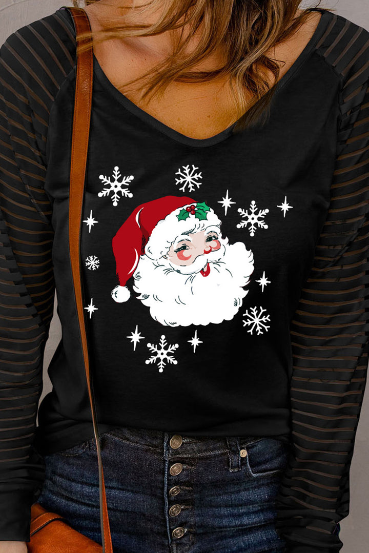 Santa Graphic Striped Long Sleeve T-Shirt | Trendsi