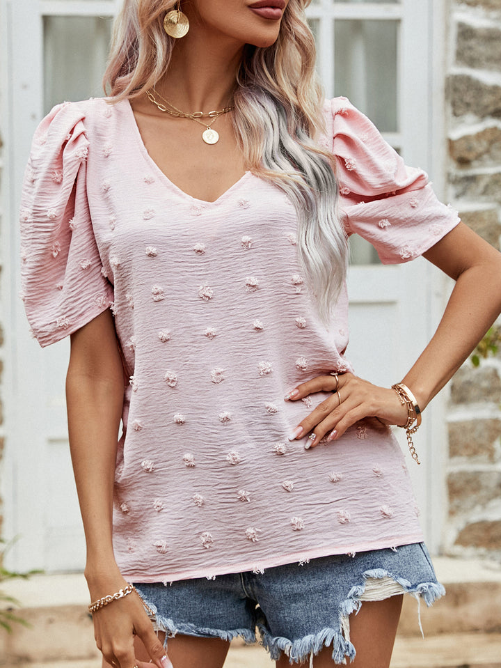 Swiss Dot Short Puff Sleeve Top | Trendsi