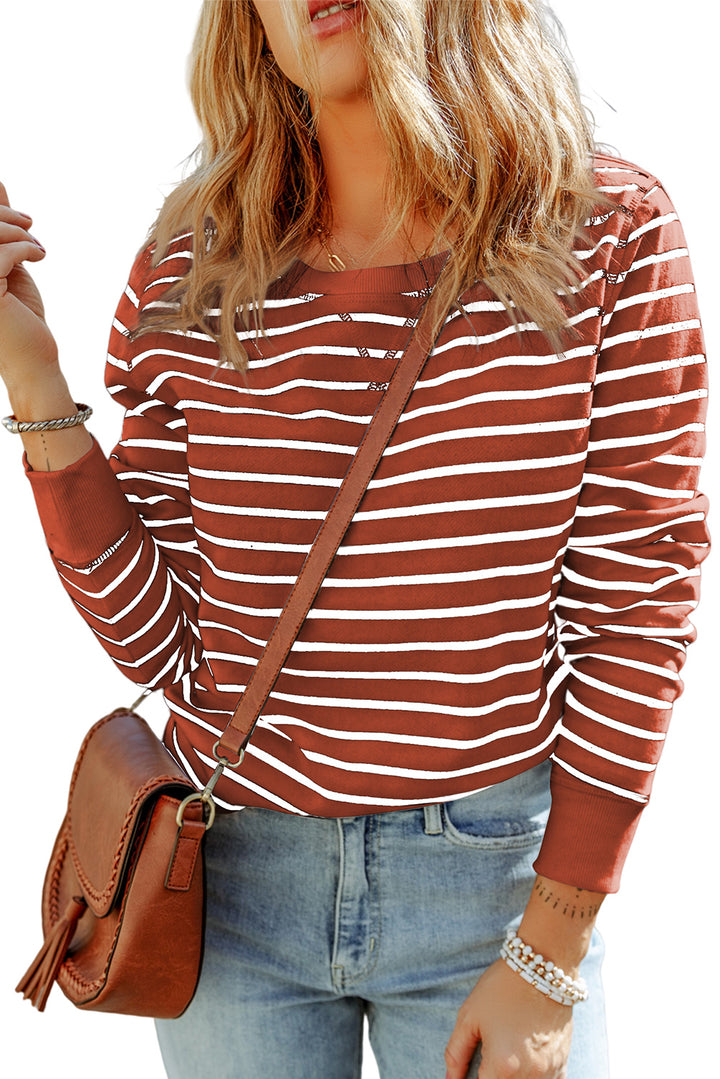 Striped Long Sleeve Round Neck Top | Trendsi