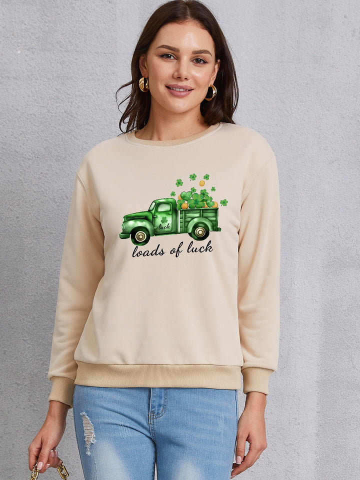 LOADS OF LUCK Round Neck Sweatshirt | Trendsi