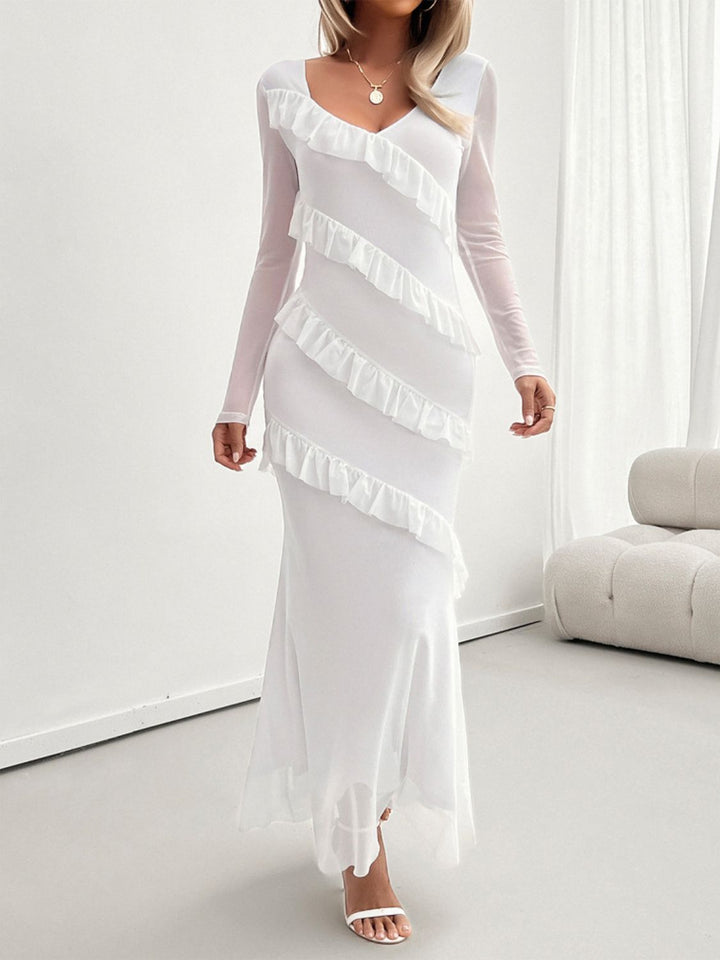 Devine Ruffled Surplice Long Sleeve Maxi Dress | Trendsi