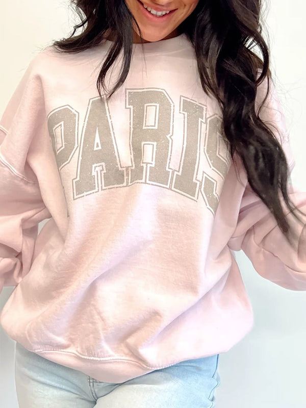 PARIS Round Neck Long Sleeve Sweatshirt | Trendsi