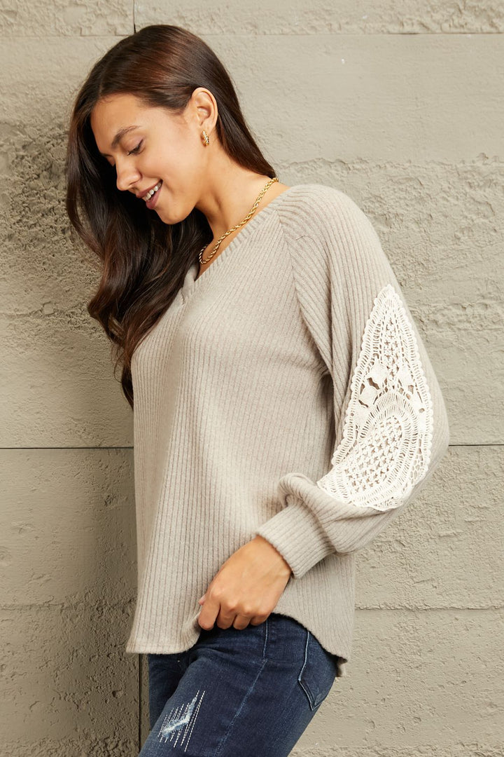 Sew In Love Full Size Lace Patch Detail Sweater | Trendsi