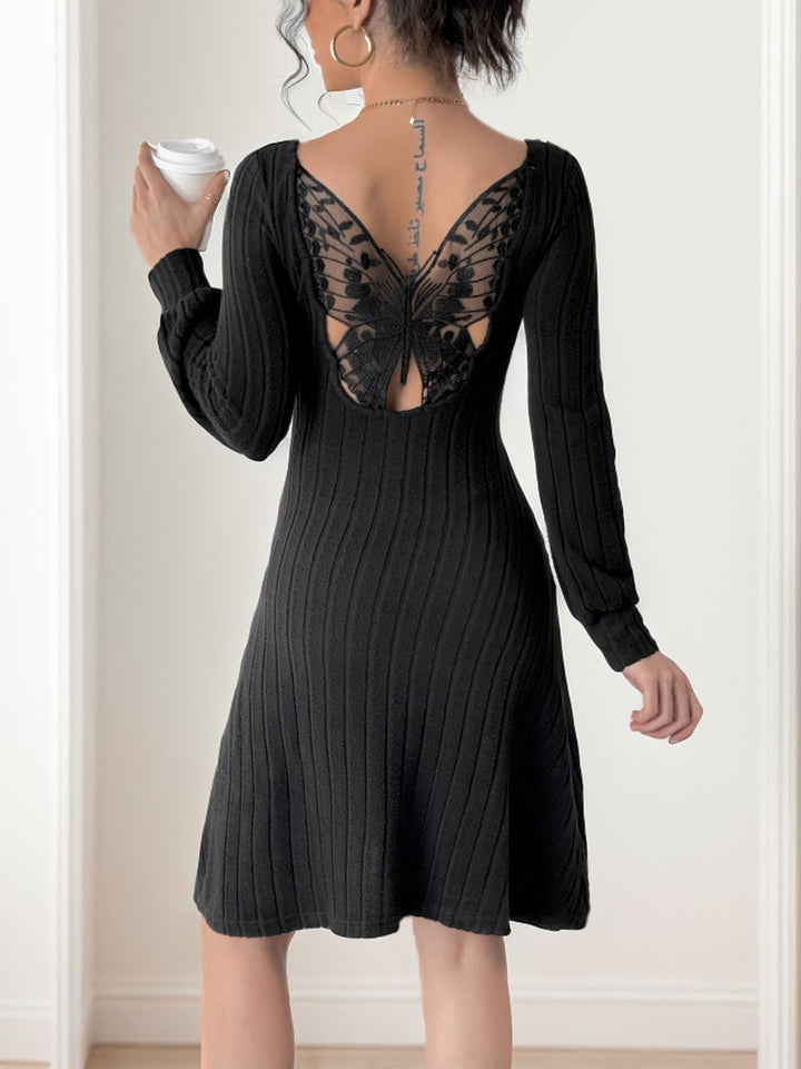 Perfee Butterfly Square Neck Long Sleeve Dress | Trendsi